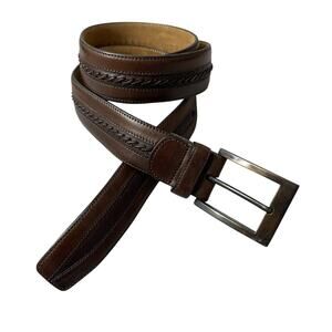 Mezlan Leather Belt Mens Size 34 Brown Woven Dress Classic Buckle Spain 1.25In